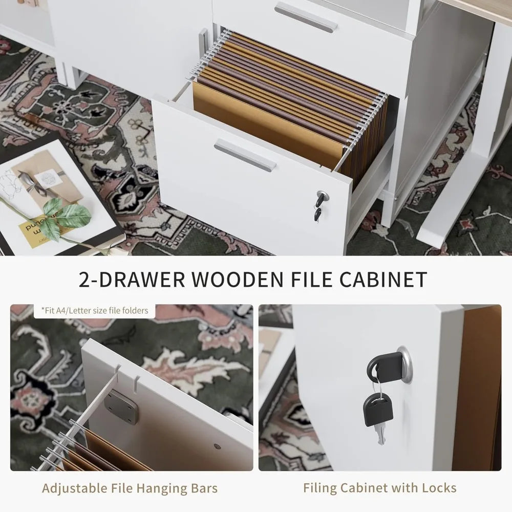 L Shaped Standing Desk Adjustable Height with Drawers and Shelves