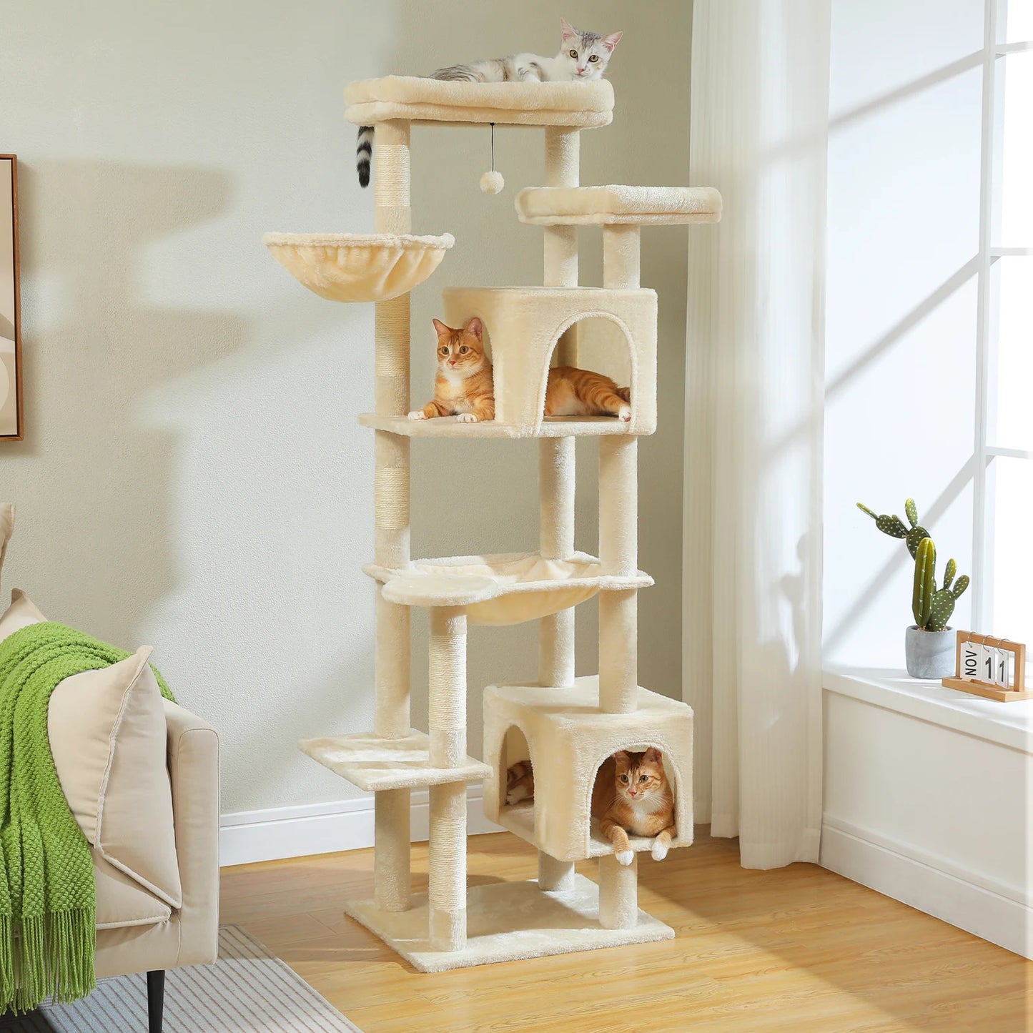 175cm Cat Tree for Large Cats with Hammock Condo Perch Scratching Posts