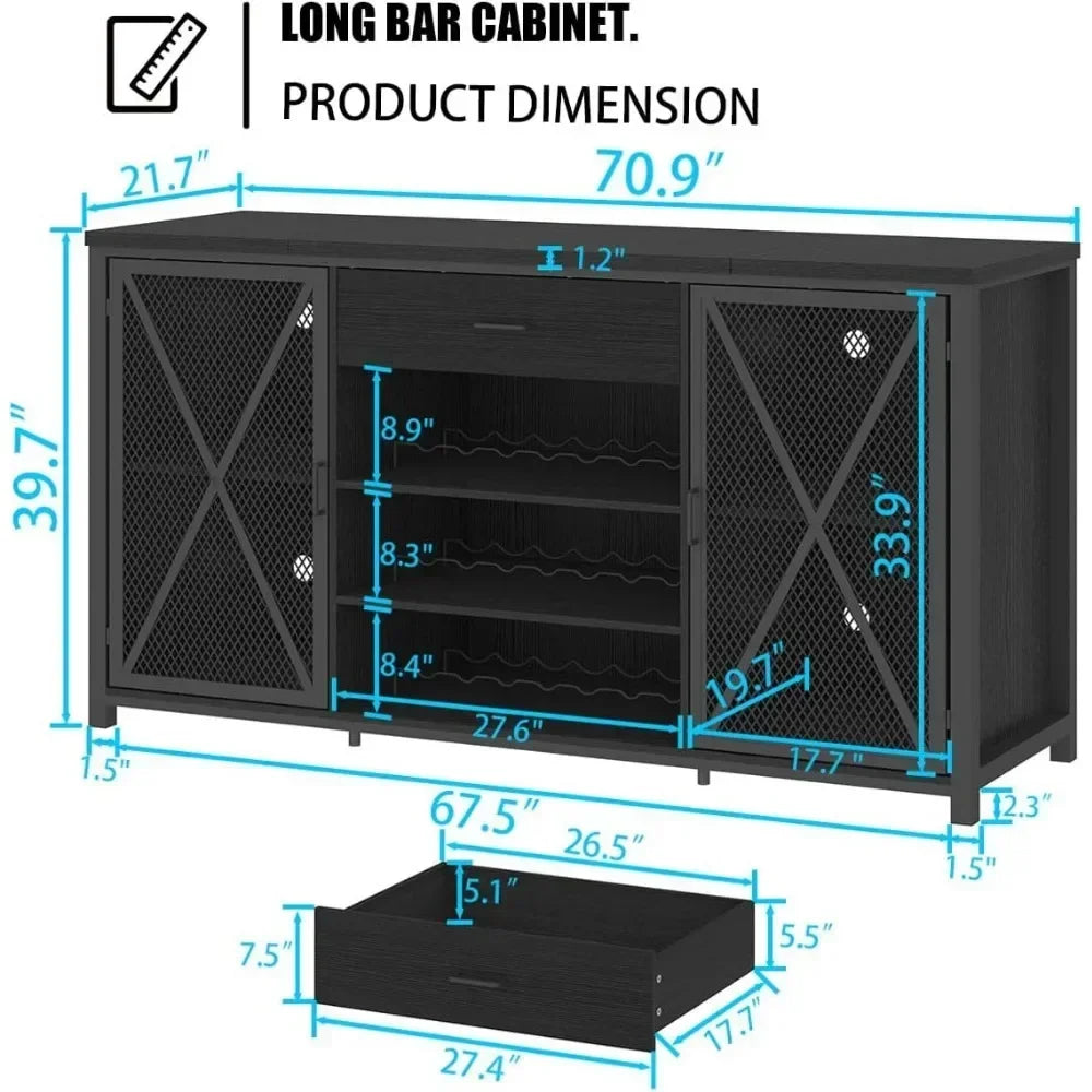 Large Modern Coffee Bar Cabinet with Fridge Space Wine Liquor Rack