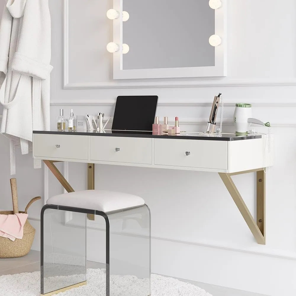 Floating Makeup Vanity Wall Mounted Tempered Glass Modern Design