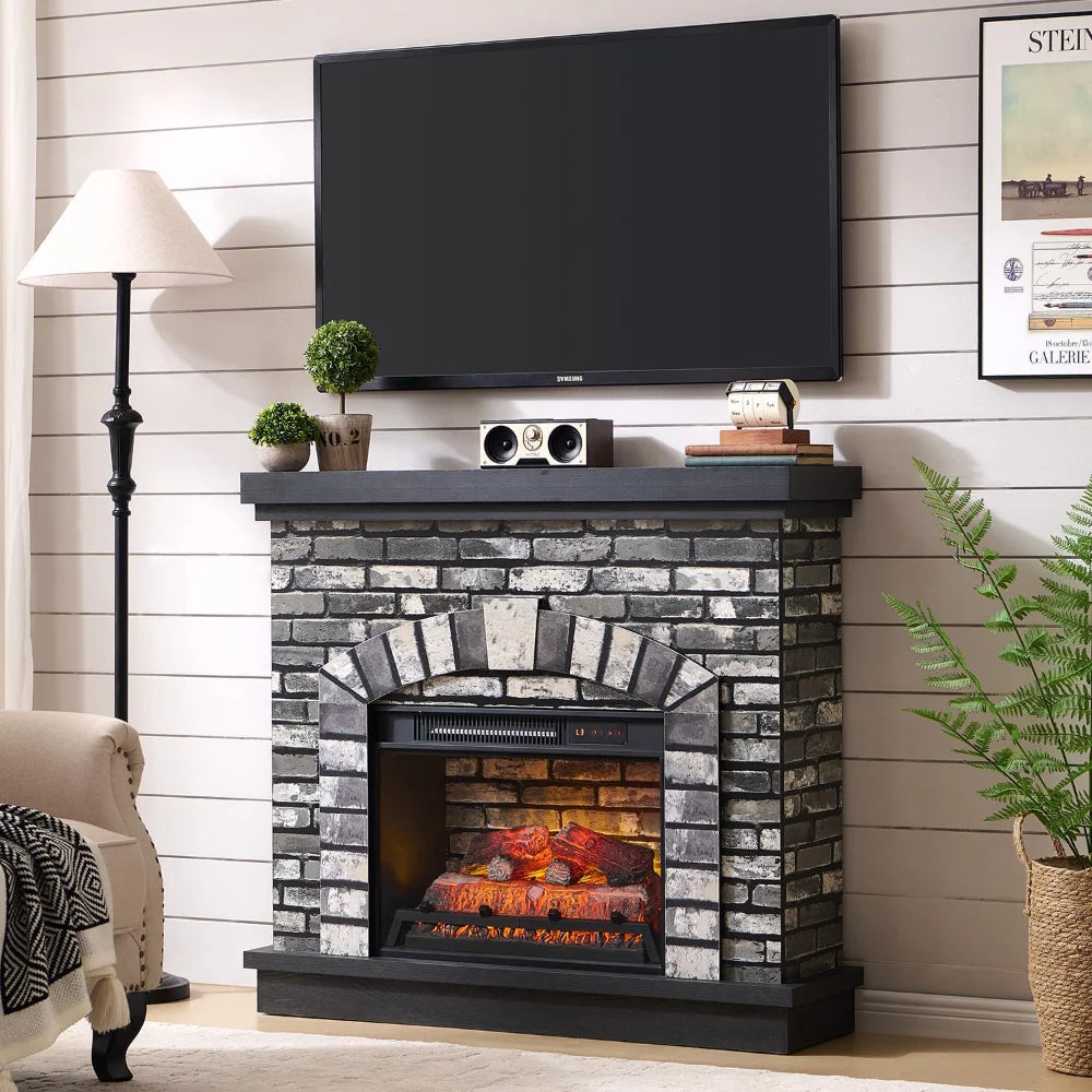42 Inch Electric Fireplace Mantel TV Stand Freestanding Heater Adjustable Flame