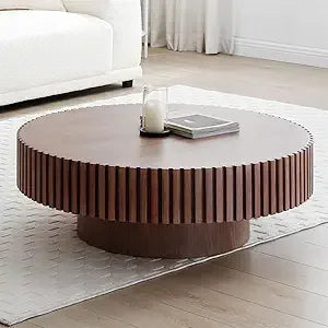 Modern Round Coffee Table Solid Wood Grey 31.5 Inch for Living Room