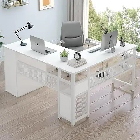 Reversible L Shaped Corner Desk Farmhouse Wood Computer Desk
