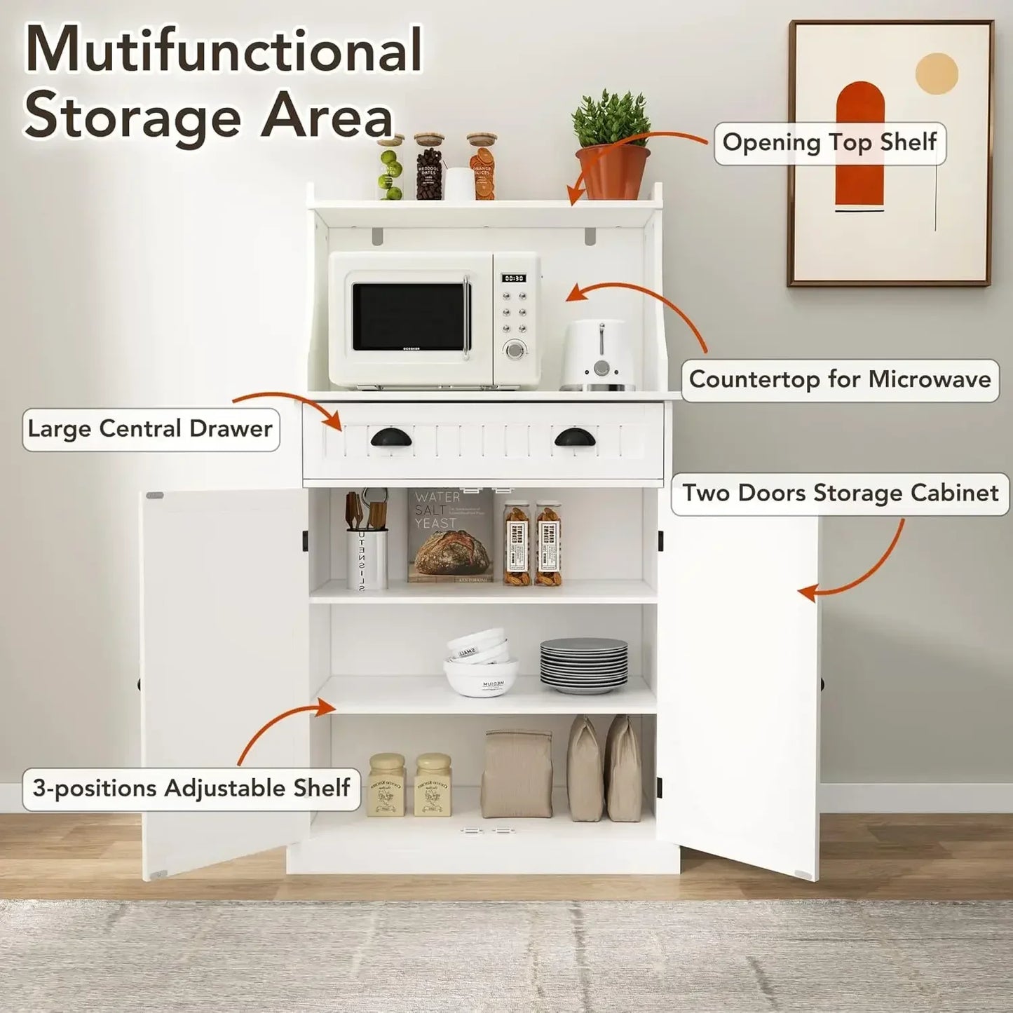 54 Inch Freestanding Kitchen Pantry Storage Cabinet with Adjustable Shelves