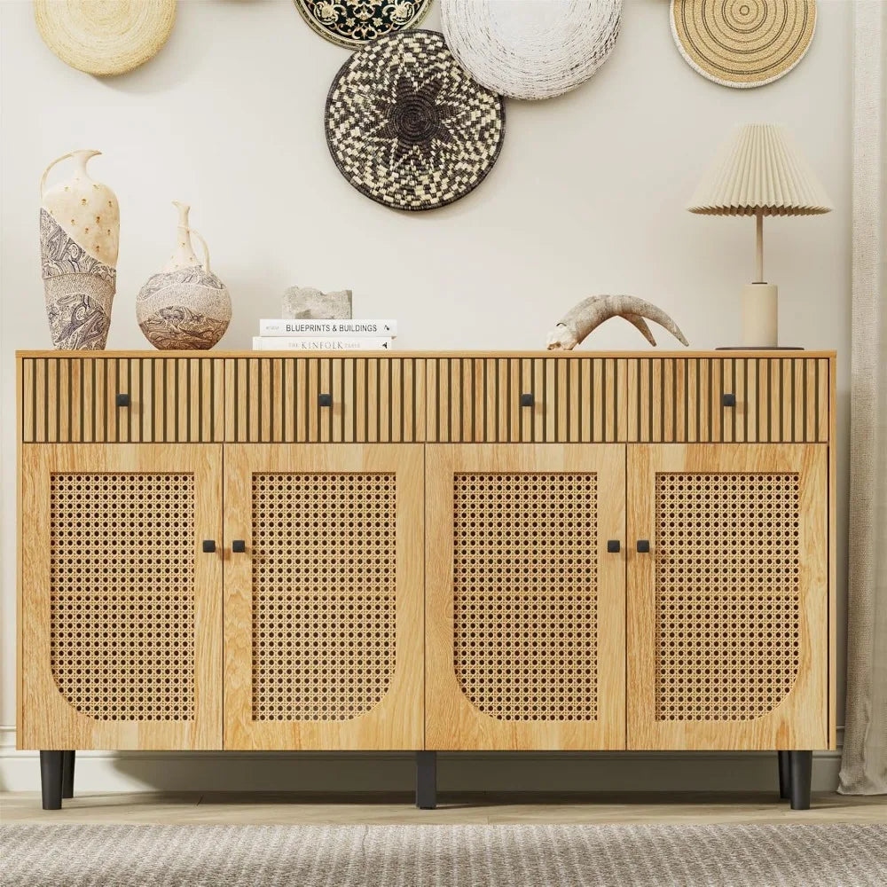 Ljustra 63 Inch Sideboard Buffet Cabinet with Storage and Rattan Doors