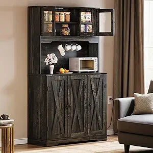Tall Kitchen Pantry Storage Cabinet Freestanding Farmhouse Hutch