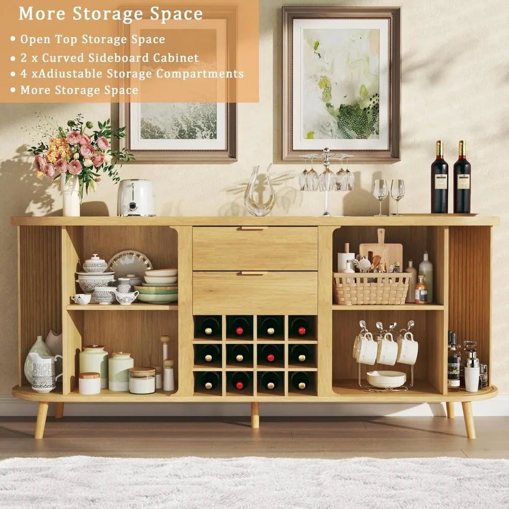 Ljustra Mid Century Sideboard Buffet Cabinet with Wine Storage and Drawers