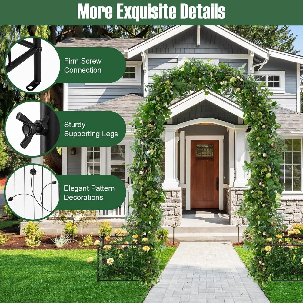 Garden Arbor Metal Archway Pergola with Side Planters and Ground Stakes