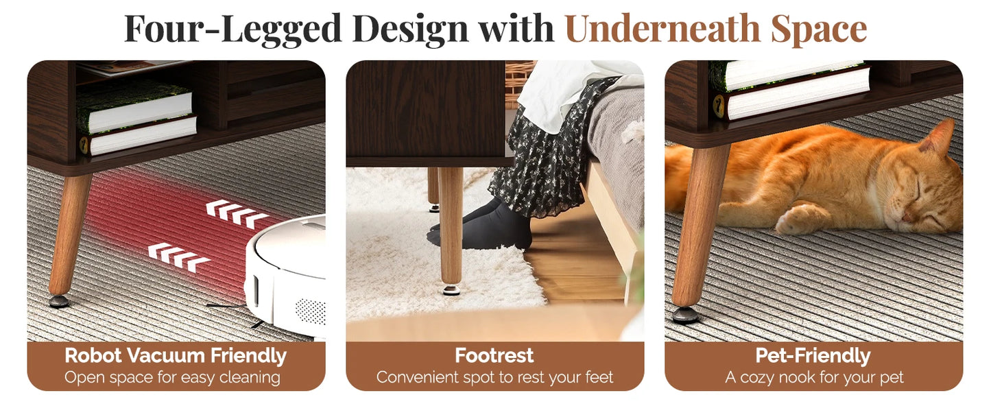 Lift Top Coffee Table with Storage Mid Century Modern Wooden Table