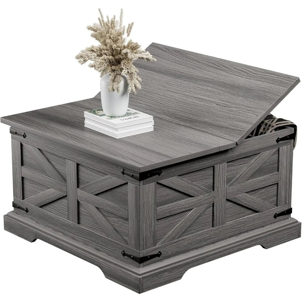 Rustic Farmhouse Coffee Table with Storage Lift Top for Living Room