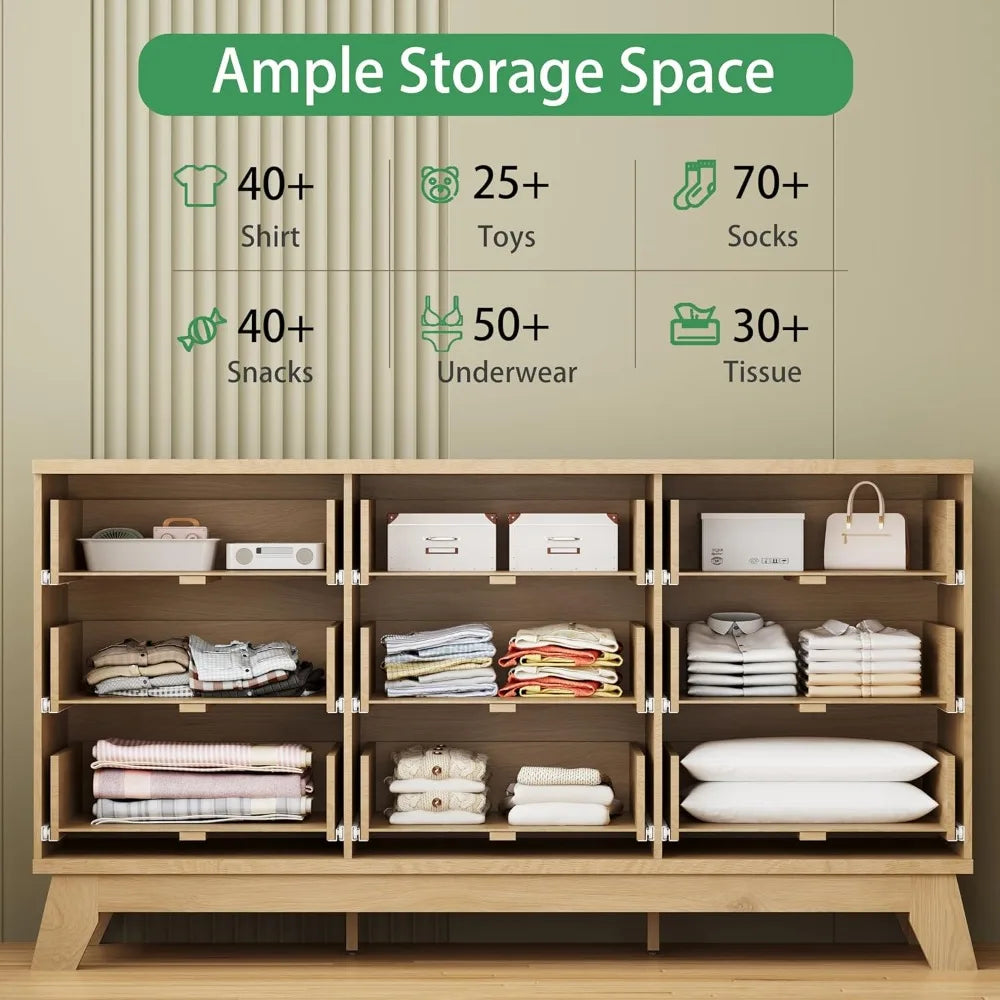 57 Inch Wide Fluted Dresser 9 Drawer Modern Chest of Drawers