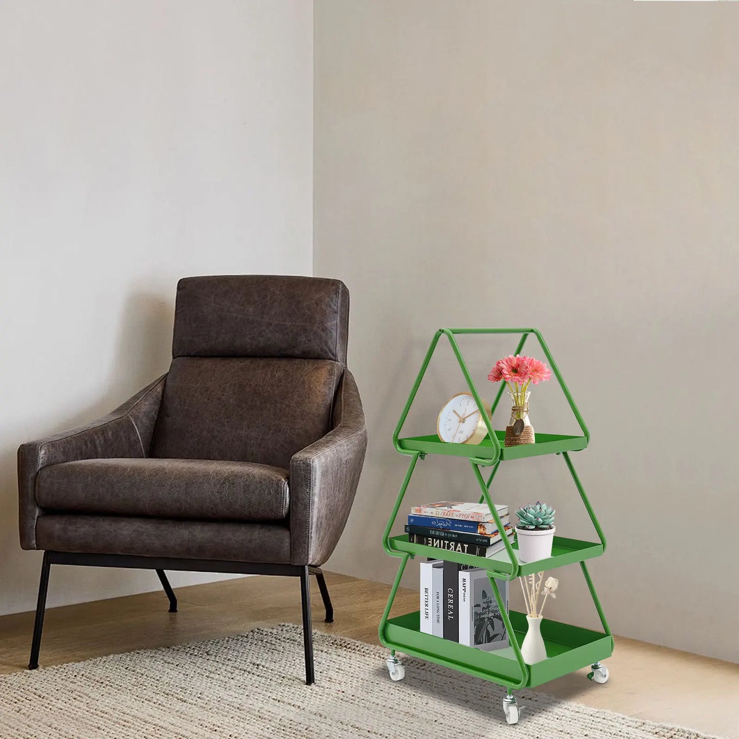 Christmas Tree Side Table Movable Iron Cart Sofa Cabinet with Wheels