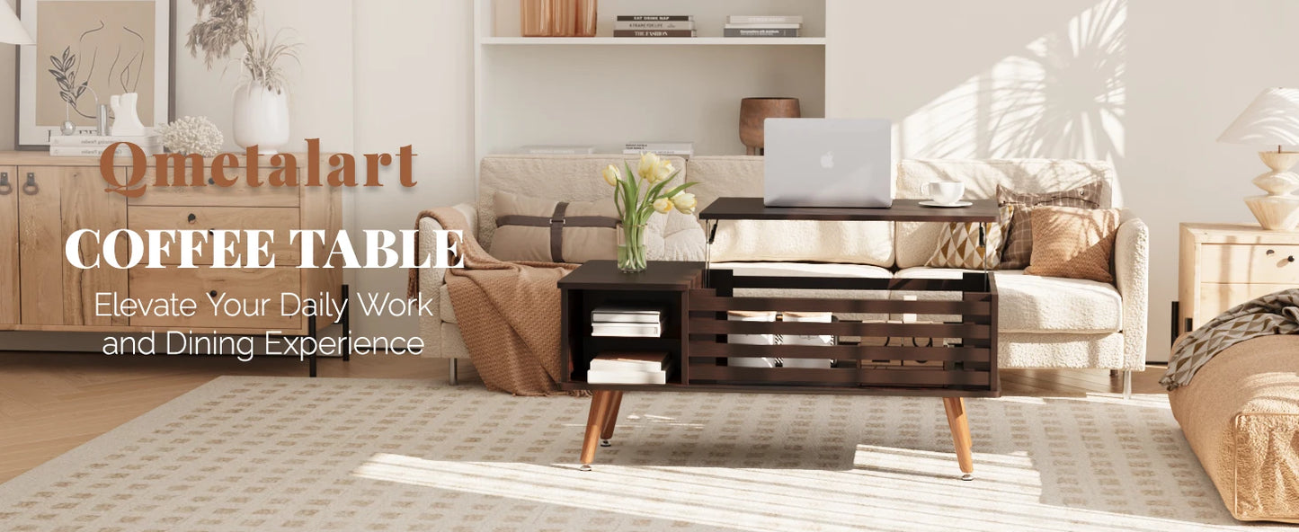 Lift Top Coffee Table with Storage Mid Century Modern Wooden Table