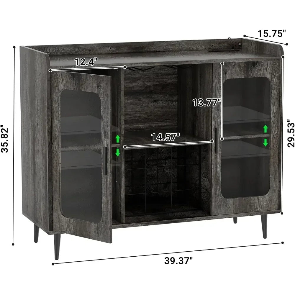 Liquor Cabinet Bar with Power Outlet LED Light Wine Storage Kitchen
