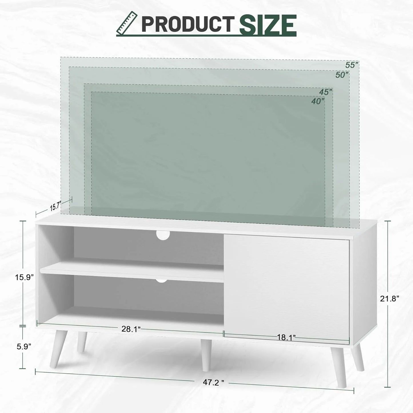 White Wood Modern TV Stand Entertainment Center with Storage Cabinet