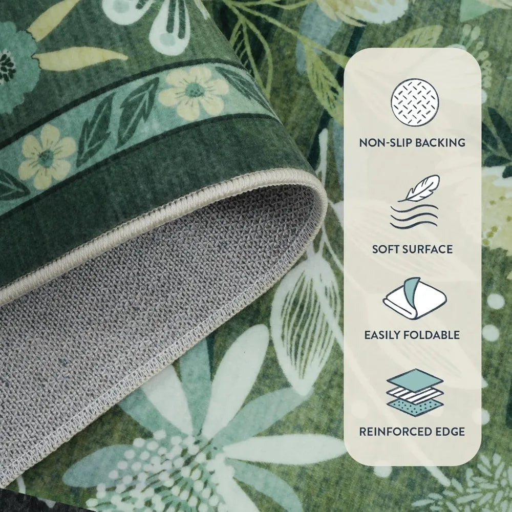 Large Botanical Floral Area Rug 8x10 Washable Non-Slip Soft Living Room