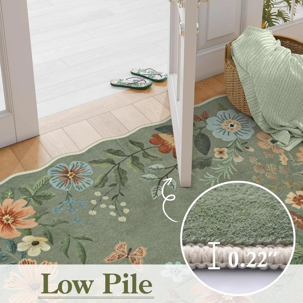 Floral Washable Non-Slip Rug 8x10 Soft Stain Resistant Living Room