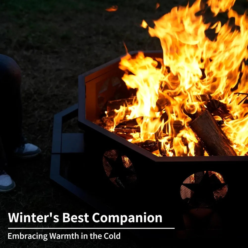 45 Inch Extra Large Outdoor Fire Pit Heavy Duty Octagonal Firepit