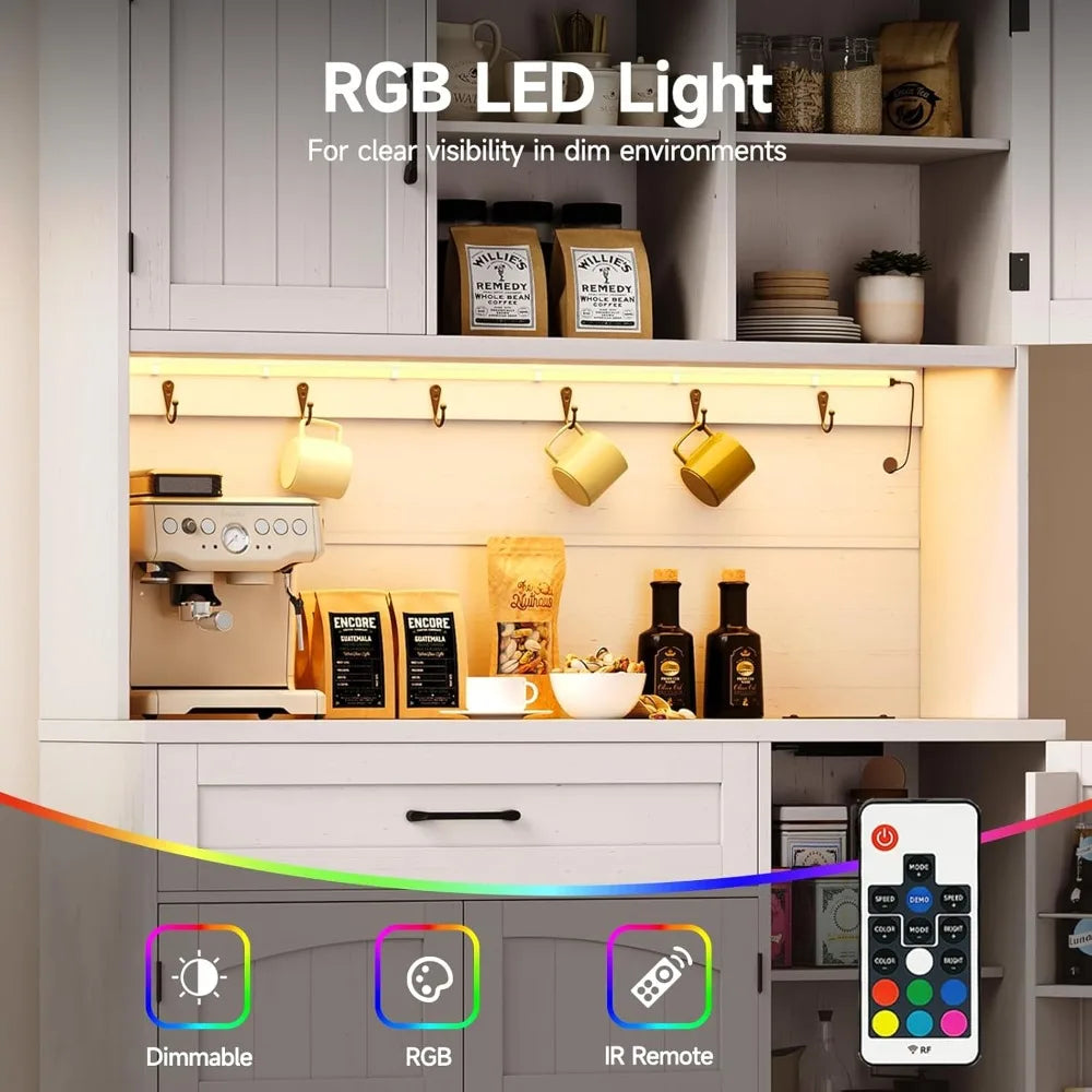 71 Inch Pantry Cabinet Kitchen Storage Hutch with LED Light and Outlet