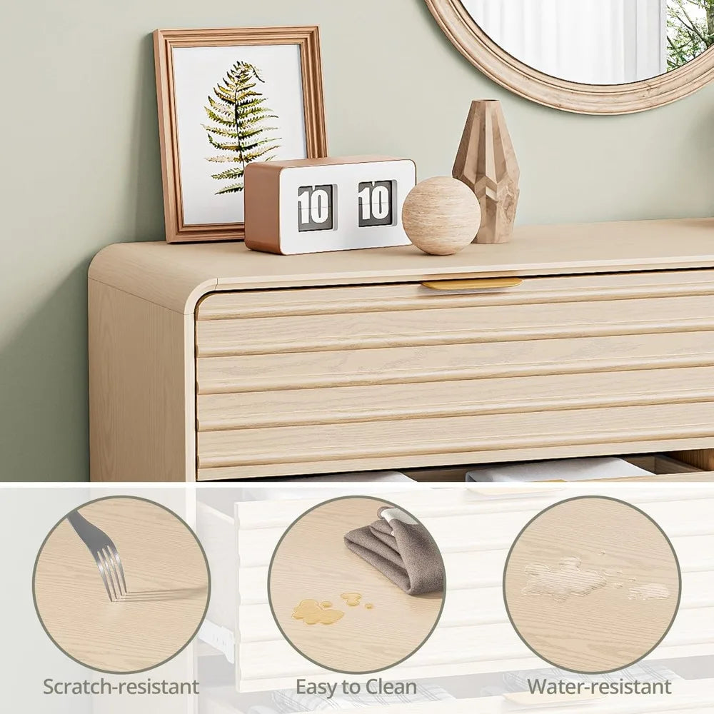 Fluted 6 Drawer Dresser Modern Bedroom Storage 54 Inch Wide Furniture