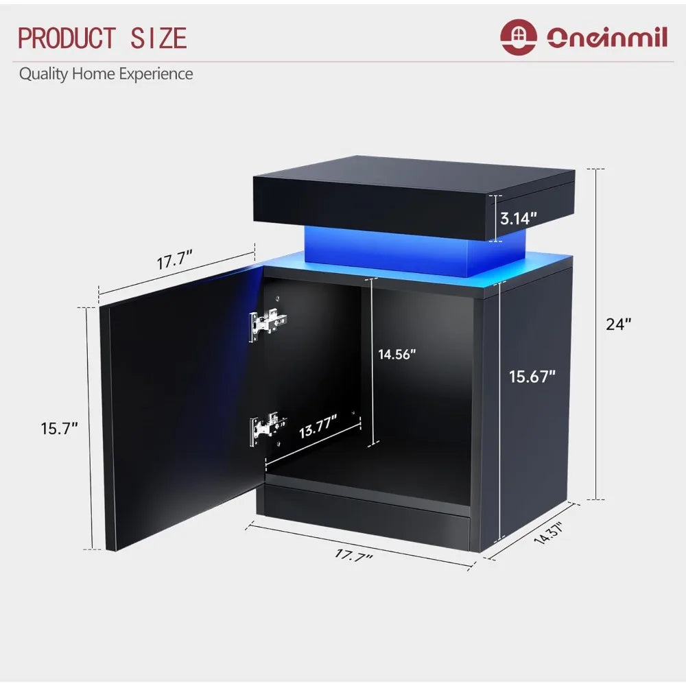 Nightstand Set of 2 LED Nightstand Bedside Table Modern Furniture