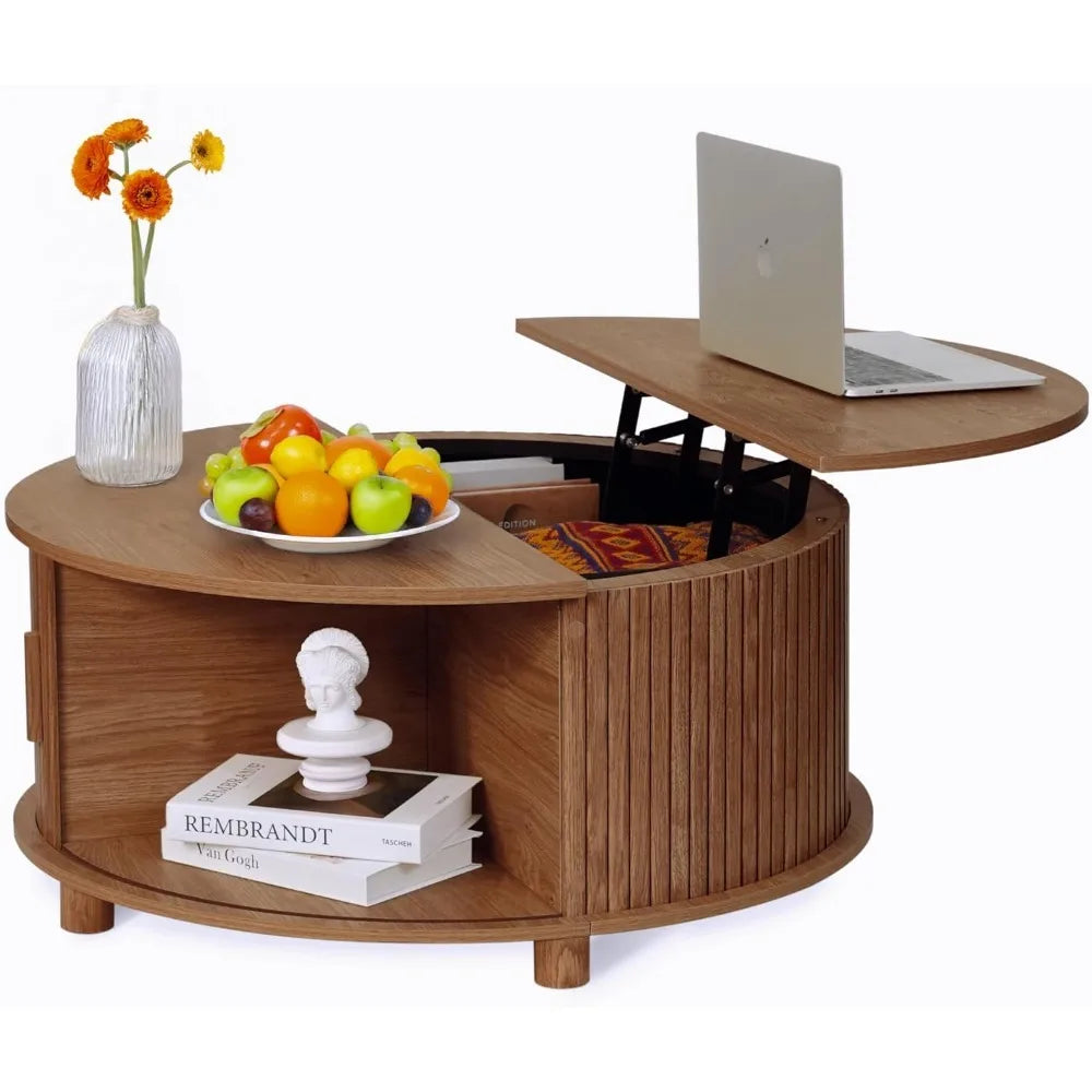Round Lift Top Coffee Table with Storage Mid Century Modern Design