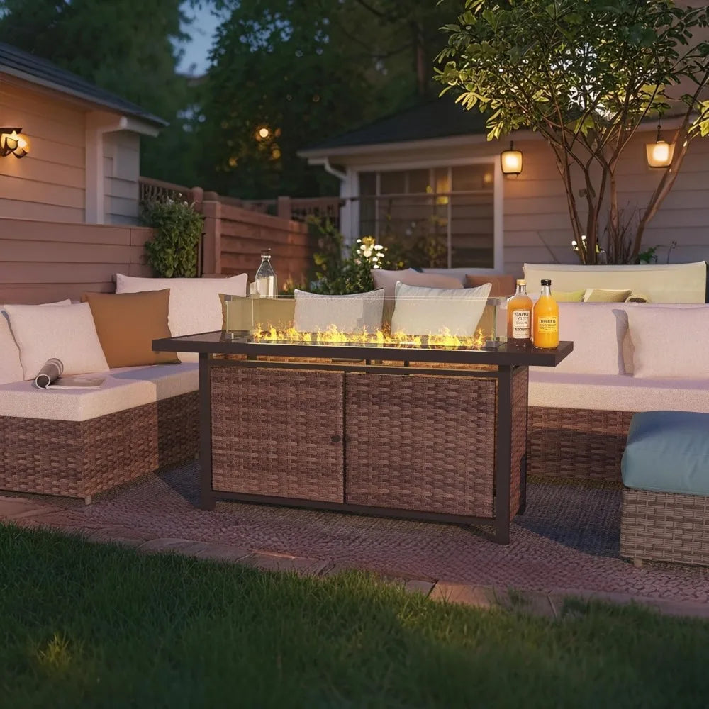 52 Inch Outdoor Propane Gas Fire Pit Table with Glass Wind Guard