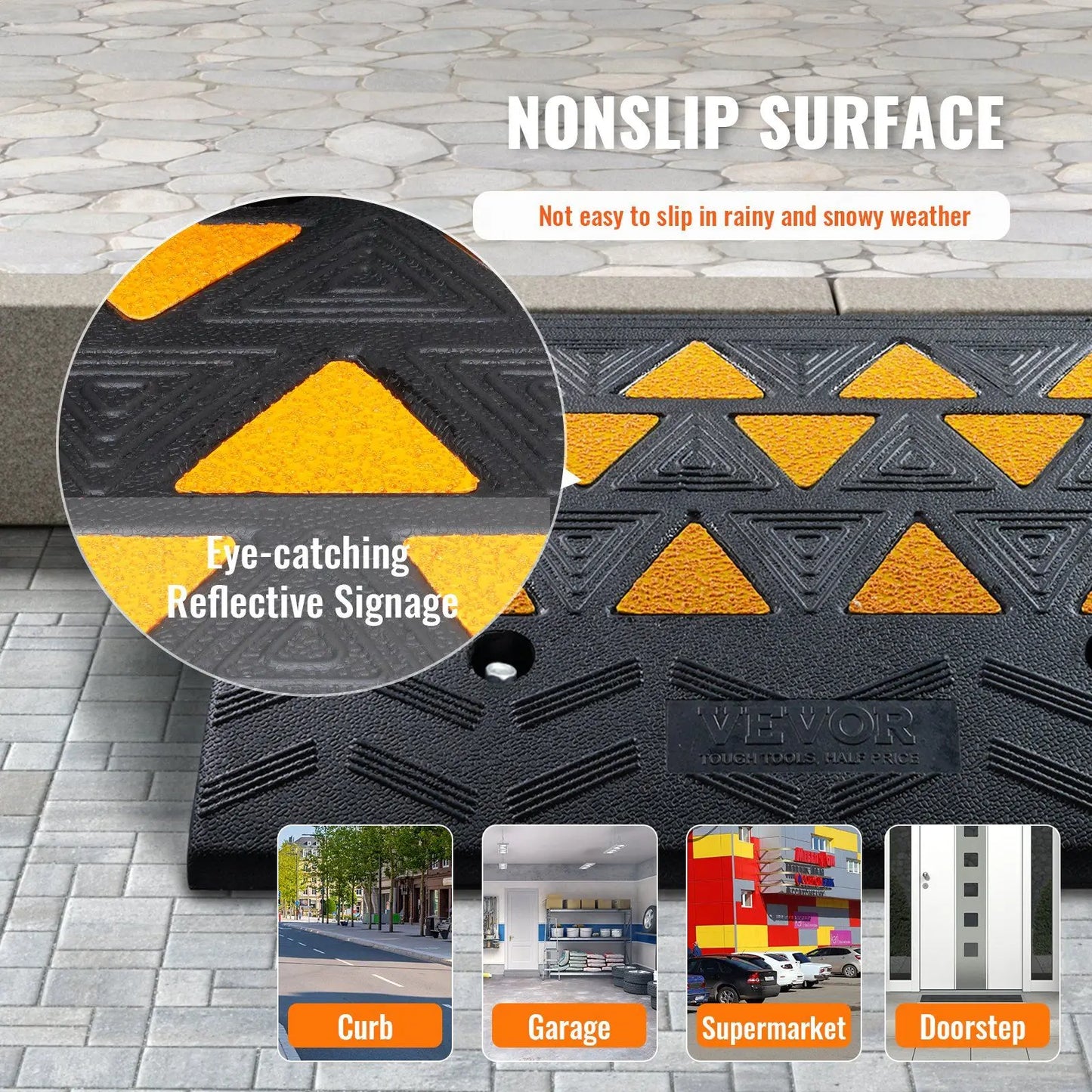 15-Ton Capacity Heavy-Duty Rubber Curb Ramp for Wheelchairs Trucks Forklifts