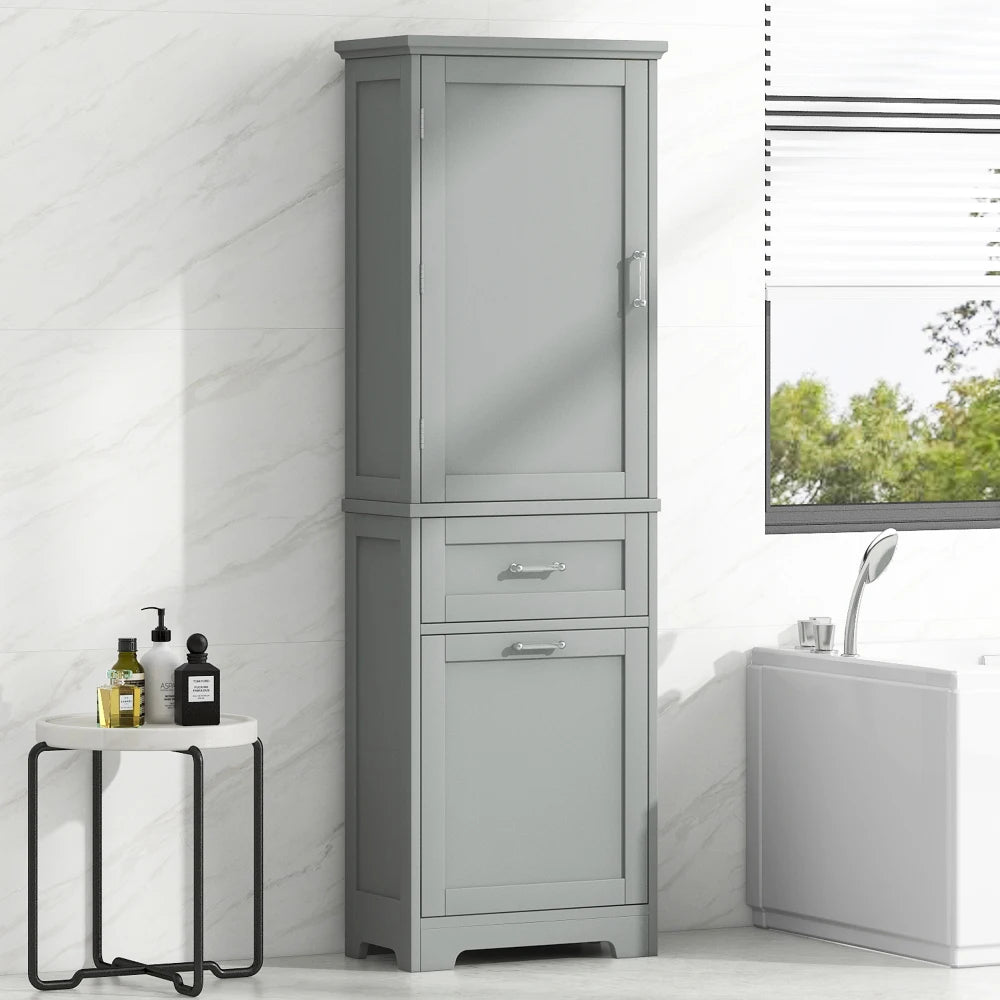 Tall Bathroom Storage Cabinet Freestanding with Adjustable Shelf and Drawers