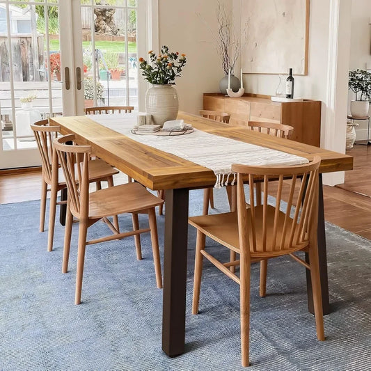 Ljustra Acacia Wood Dining Table 6-Person Indoor Outdoor Rustic Design