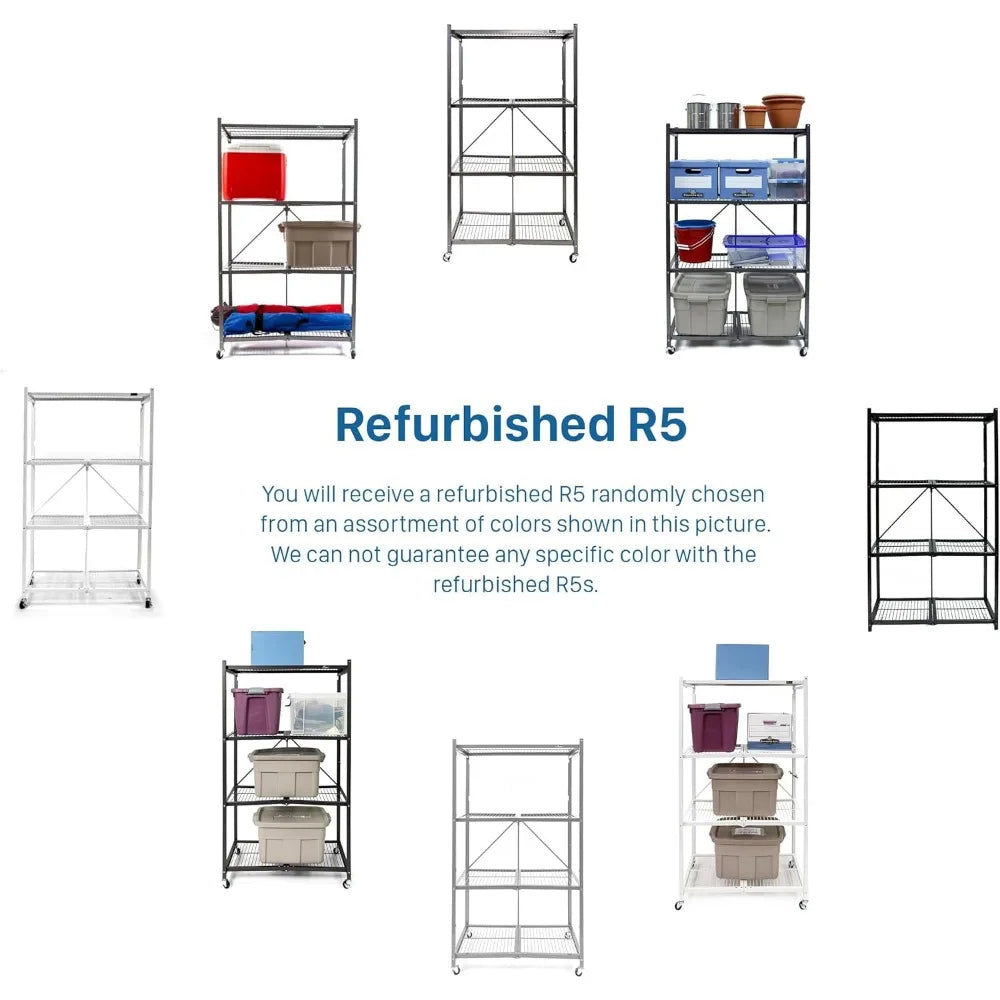 Heavy-Duty 4-Tier Steel Storage Rack Foldable with Locking Wheels