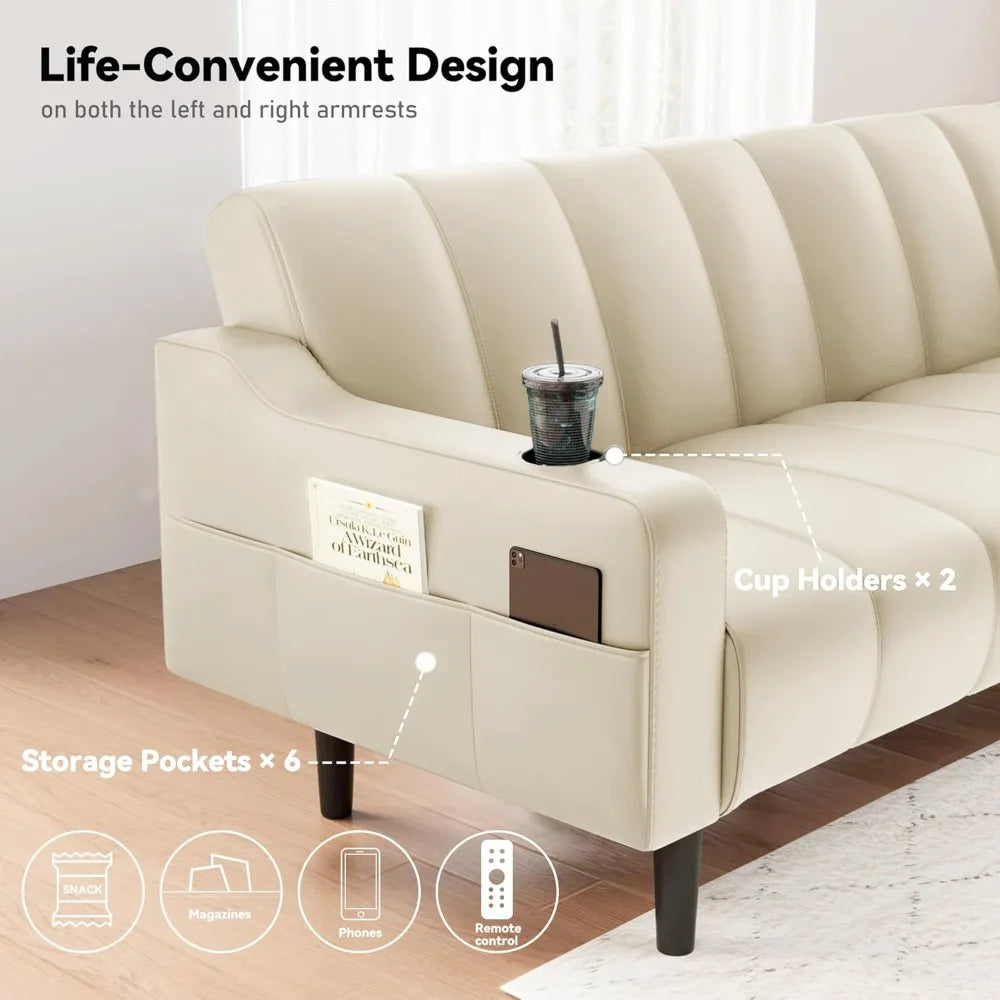 Ljustra 80 Inch Leather Couch Futon Sofa Bed Adjustable Backrest