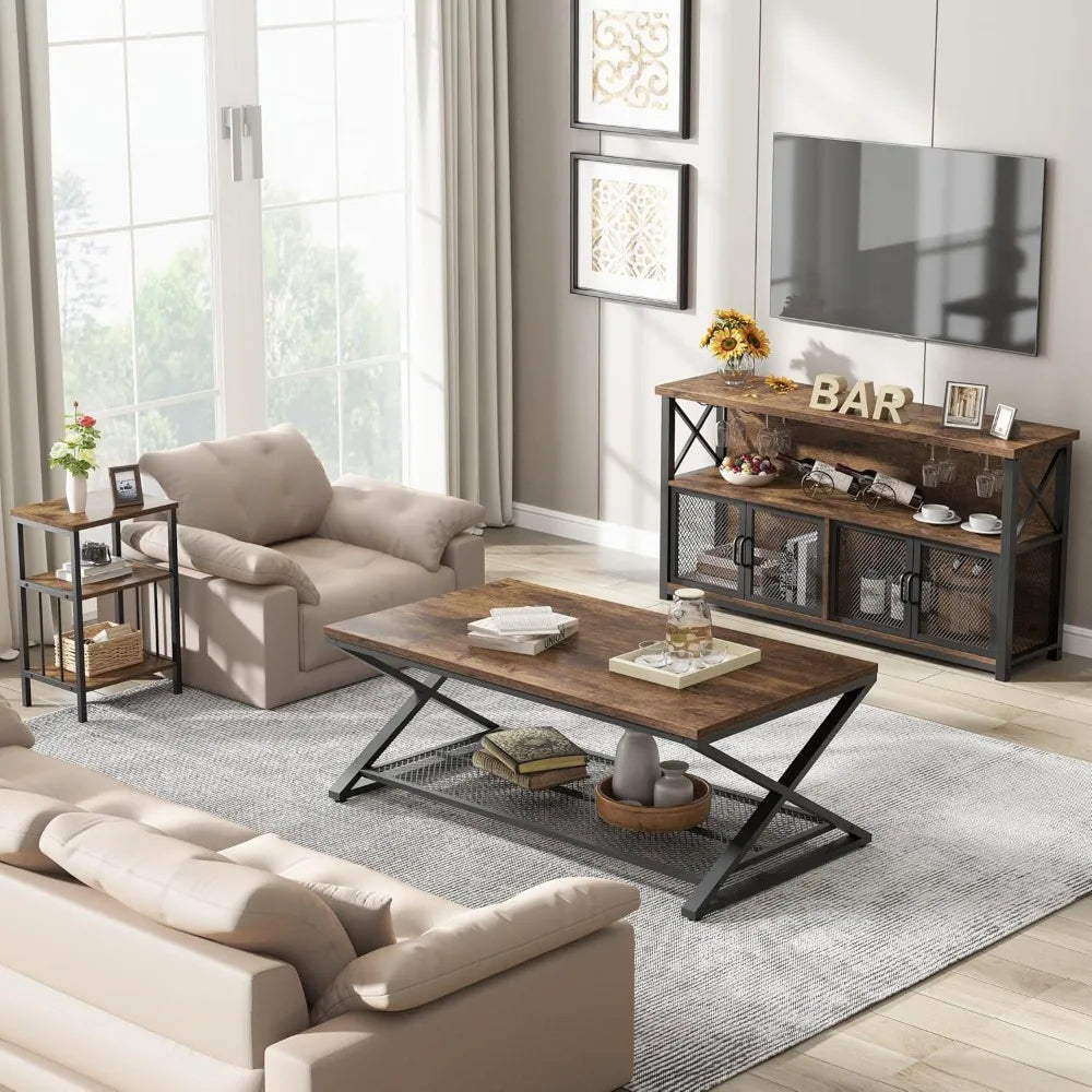 Industrial Coffee Bar Cabinet Farmhouse Wine Storage Sideboard Organizer