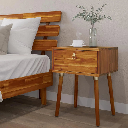 Solid Wood Nightstand Fully Assembled Mid Century Bedroom Living Room