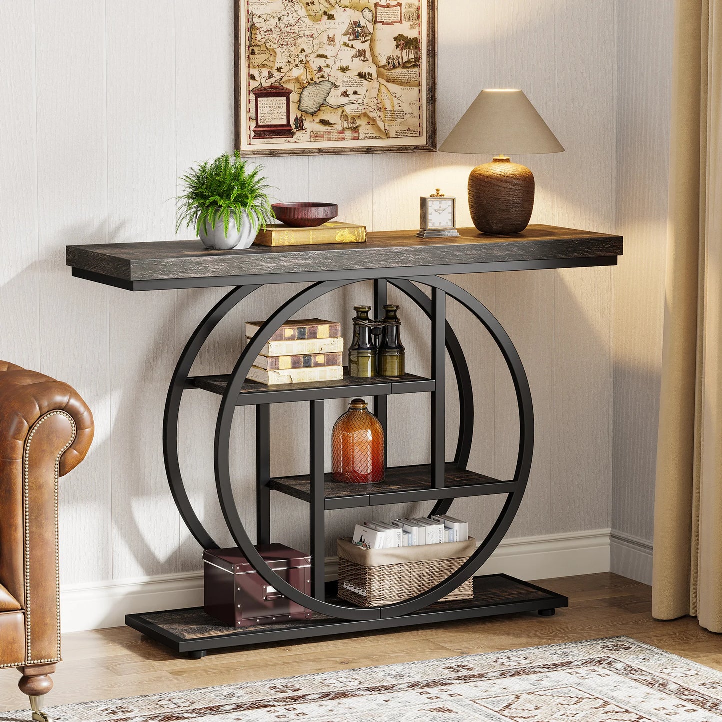 Console Table 4-Tier Entryway Table Industrial Sofa Table Living Room