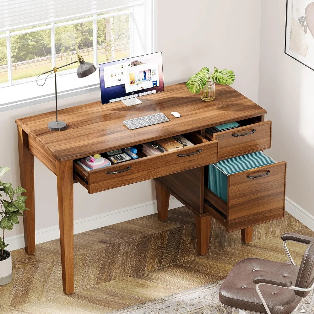 47 Inch Wood Computer Desk with 3 Drawers Farmhouse Office Writing Table