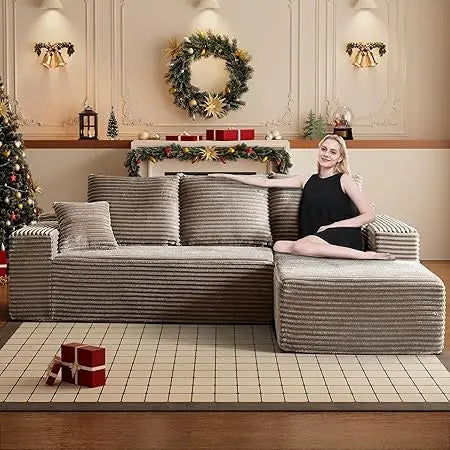 Ljustra 107" Modular Cloud Sectional Sofa Deep Seat Corduroy L-Shaped Couch