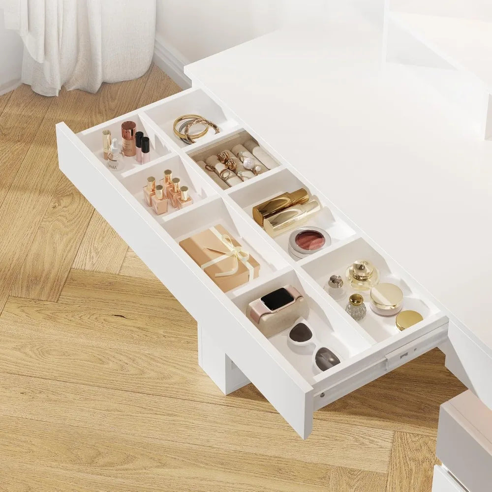 Vanity Desk with Lighted Mirror and Storage Drawers for Makeup