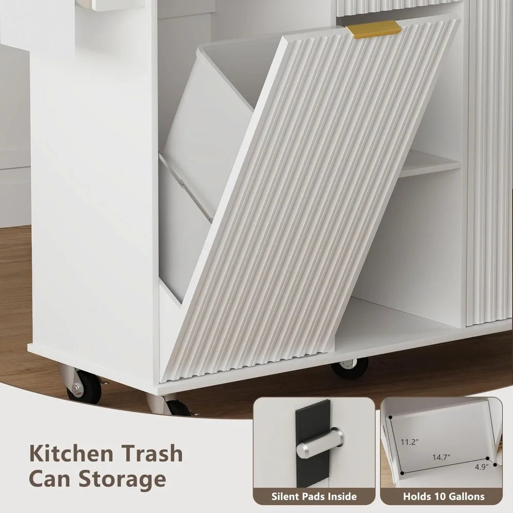 Rolling Kitchen Island with Trash Can Storage and Drop Leaf Design