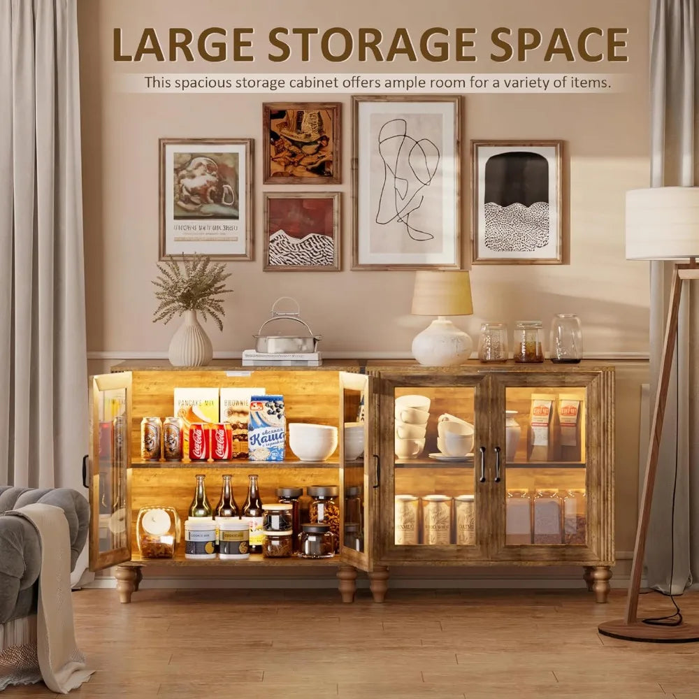 Modern Sideboard Buffet Cabinet with Glass Doors for Storage and Display