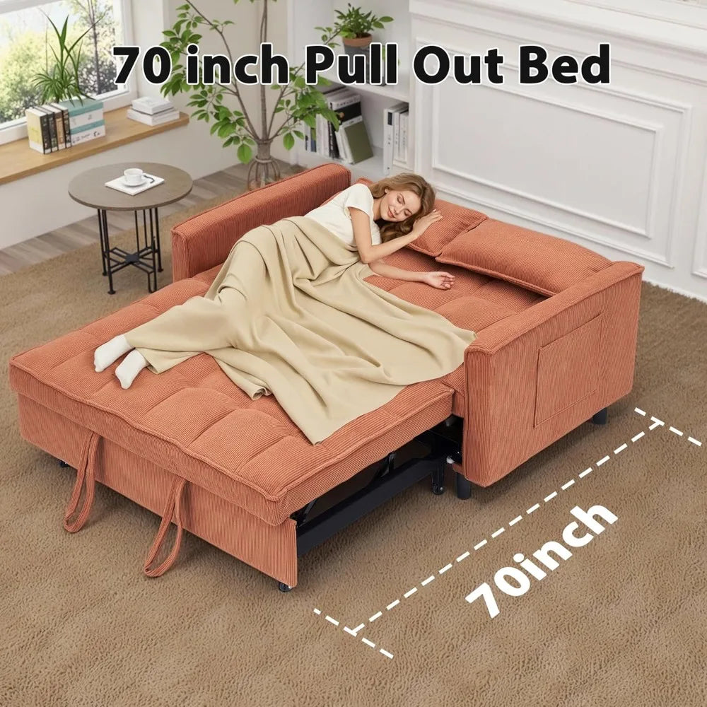 Sleeper Sofa Bed 55 Inch Convertible Loveseat Couch with Side Pockets