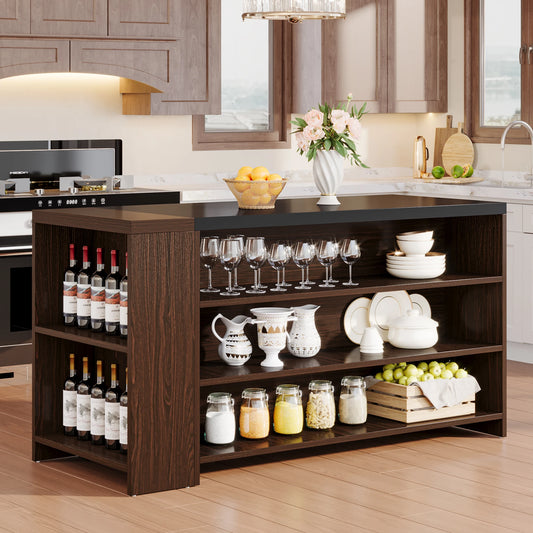 Ljustra 55 Inch Kitchen Island Table with Storage Farmhouse Style
