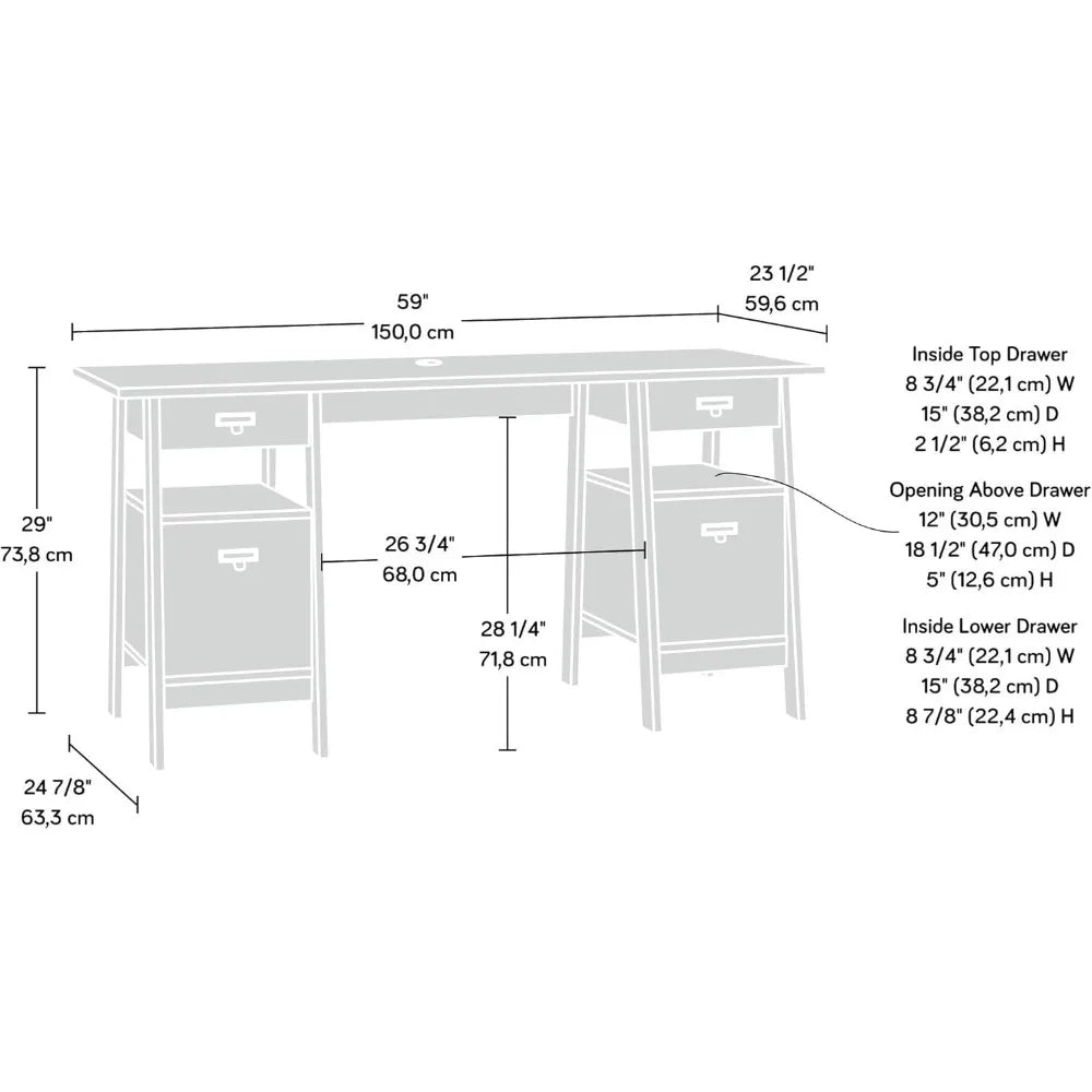 Executive Trestle Desk Vintage Oak Spacious Storage Home Office Workstation