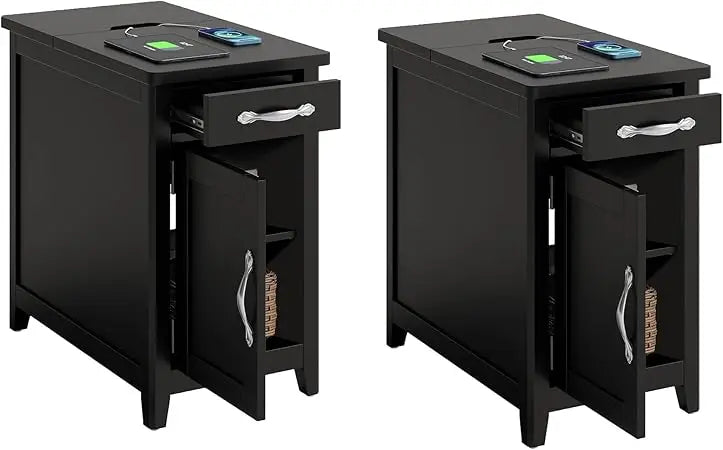 End Table Set of 2 with Charging Station Modern Farmhouse Side Table