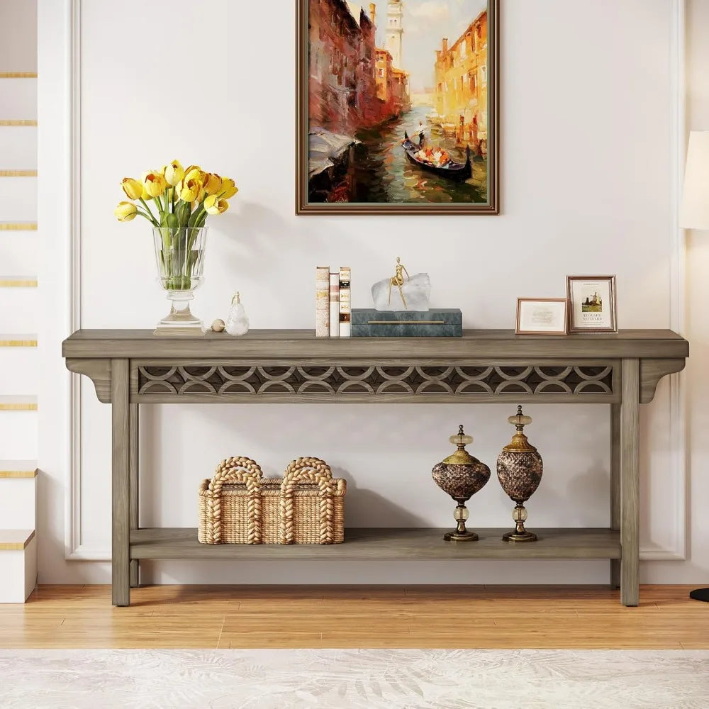 70.8 Inch Solid Wood Console Table Farmhouse Entryway Narrow Sofa Table