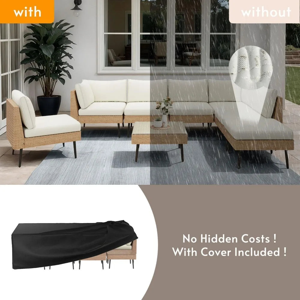 Outdoor Patio Sectional Furniture Set 8 Piece Wicker Conversation Set