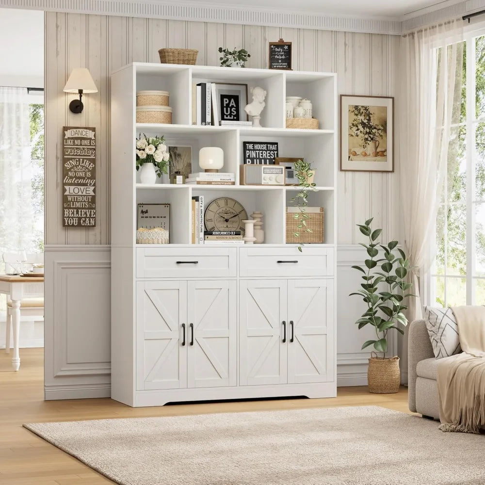 71 Inch Tall Bookcase with Drawers and Doors 6 Tier Storage Cabinet