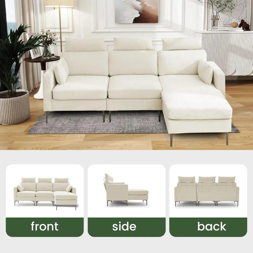 L-Shaped Sectional Sofa 90.6" Modern 3-Seater Convertible Couch