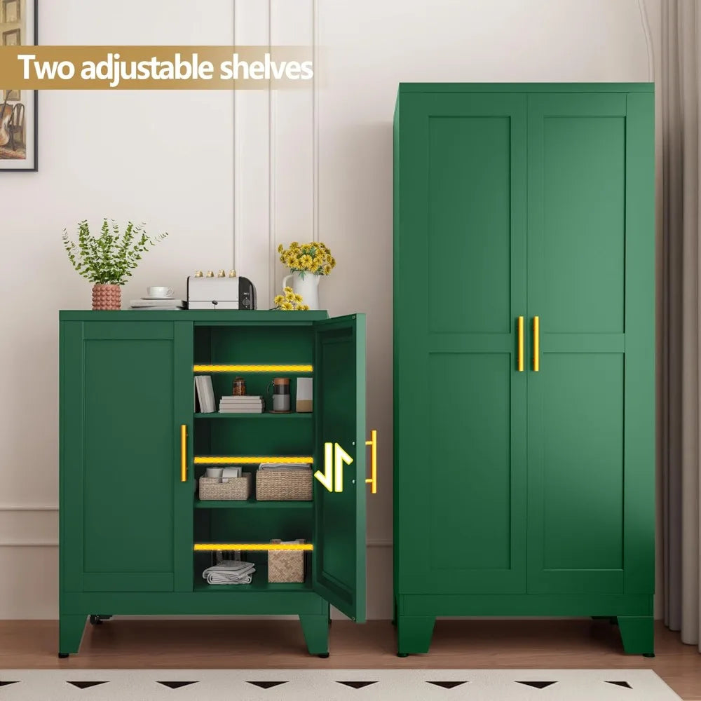 Green Sideboard Buffet Cabinet Steel Kitchen Pantry Storage Organizer