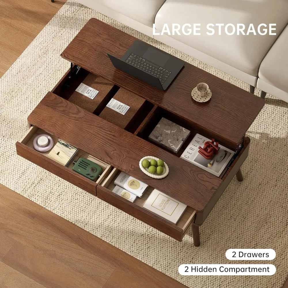 Lift Top Coffee Table Solid Oak Wood Storage Modern Design Walnut